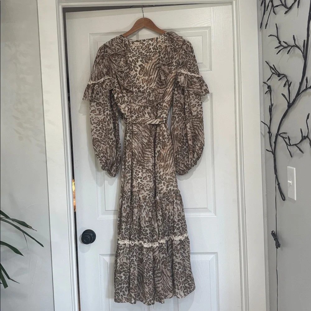 NWT Spell Beige Animal Print Long Sleeve Dress - Picture 3 of 8